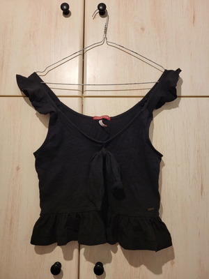Funky Buddha Μαύρο Crop Top με Βολάν και Δέσιμο XS σαν καινούργιο