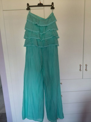 Boho Turquoise Strapless Jumpsuit Be You used, 32% silk & cotton, M/L