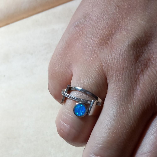Silver ring 925 with blue opal and zirconia new
