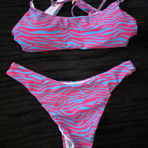 Γυναικείο μαγιό Neon Zebra μπικίνι σετ μέγεθος S καινούργιο, φούξια και γαλάζιο