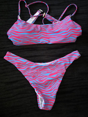 Γυναικείο μαγιό Neon Zebra μπικίνι σετ μέγεθος S καινούργιο, φούξια και γαλάζιο