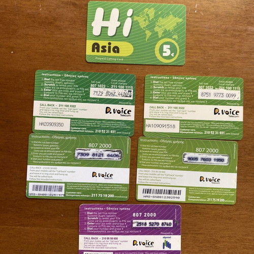 Phone cards like new, set of 5 different