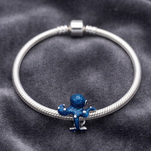 Blue Octopus Charm s925 new silver with dark blue enamel