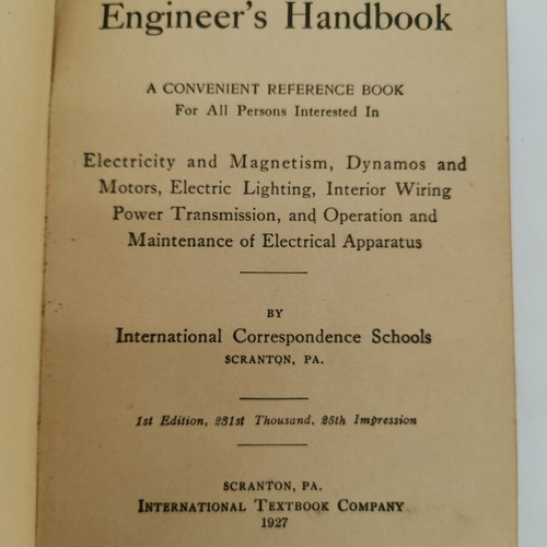 Electrical Engineer’s Handbook book used, 1927 edition