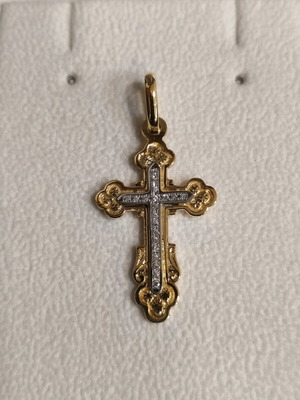 Χρυσός βυζαντινός σταυρός χειροποίητος 14Κ με διαμάντια καινούργιος