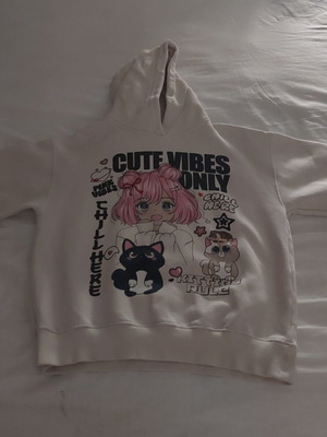 Zara beige anime print hoodie sweatshirt, size S