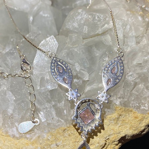 Silver Necklace with Natural Pink Tourmaline, Citrine and Moissanite