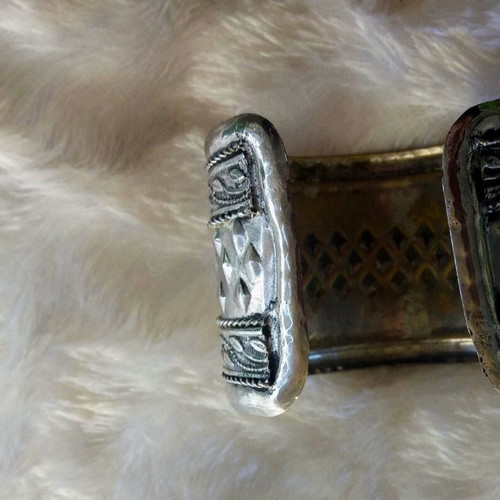 Handmade vintage ethnic cuff bracelet, silver tone