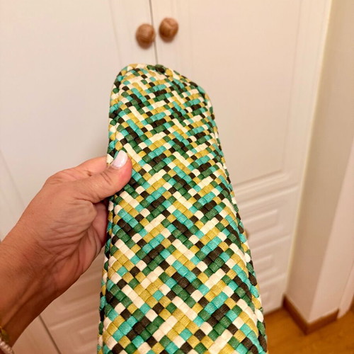 Woven tote bag like new with leather handles multicolor