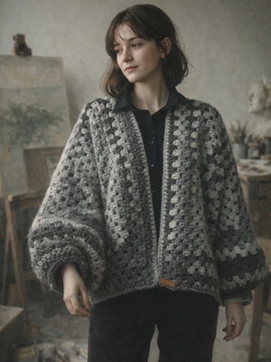 Knitted cardigan new in gray and white