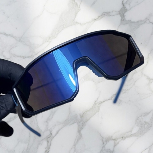 Sport Shield sunglasses like new, black-cyan blue mirror lenses