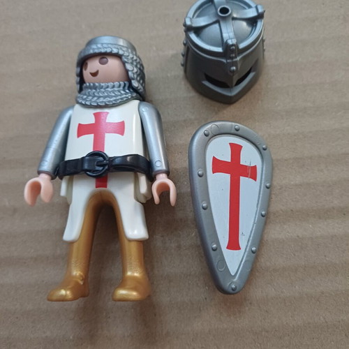 Playmobil Vintage Red Crusader Figure used with Shield and Helmet