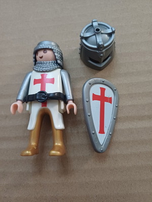 Playmobil Vintage Red Crusader Figure used with Shield and Helmet