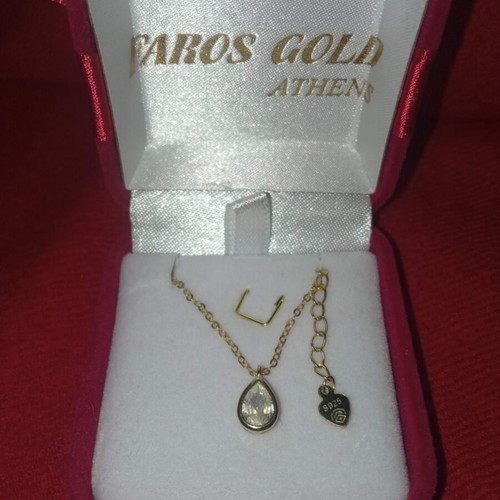 Silver Necklace 925 Faros Gold with Tear Pendant new, gold-plated