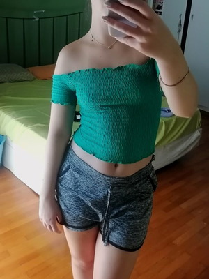 Stradivarius green off-shoulder blouse, size S