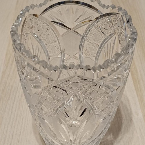 Bohemia vase and fondantière set used, carved crystal