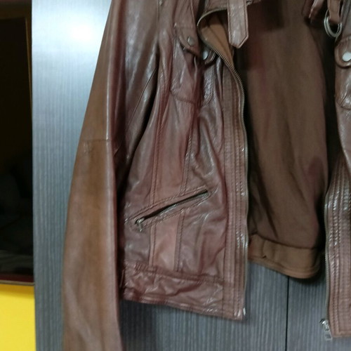 Bershka men's leather jacket used, brown, size M