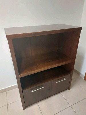 Βιβλιοθήκη με ράφια και συρτάρια, σκούρο καφέ
