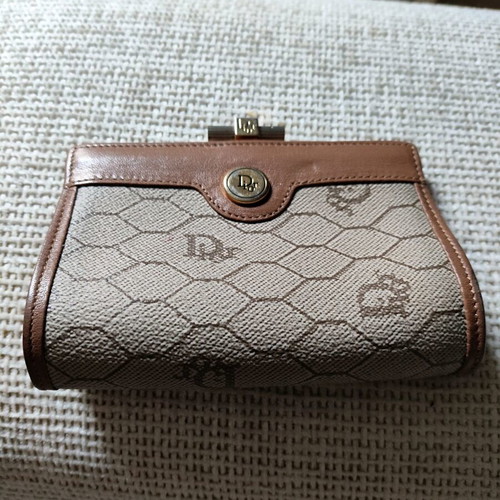 Christian Dior vintage beige honeycomb coin case wallet like new