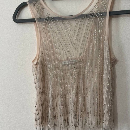 Bershka mesh top with silver beads and fringe like new, size XS