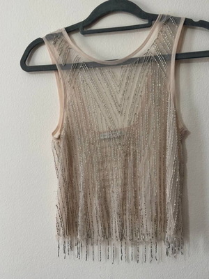 Bershka mesh top with silver beads and fringe like new, size XS