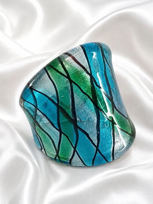 Handmade Murano style glass ring, size 53, blue and green