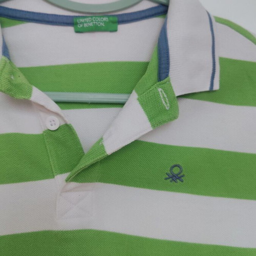 Benetton boys' polo shirt, size 152 cm, white and green, 10-11 years