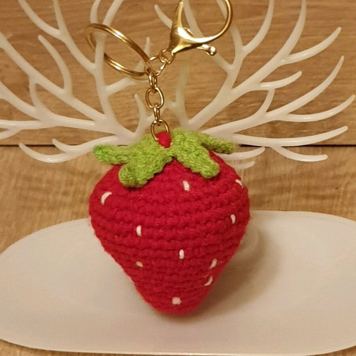 Handmade crochet strawberry bag charm keychain