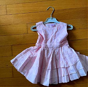 Φόρεμα παιδικό ροζ για 24 μηνων αμάνικο βαμβακερό με κεντημένα λουλούδια σαν λεπτομέρεια