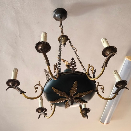 Empire style vintage bronze chandelier like new, 6 arms, 1920s