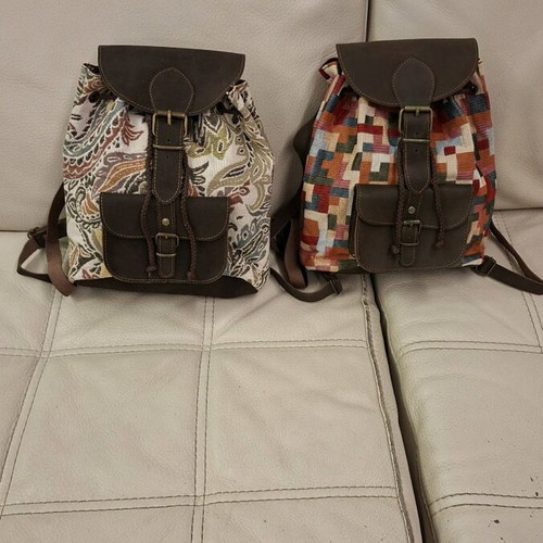 Modern Retro backpack new, genuine leather and woven fabric