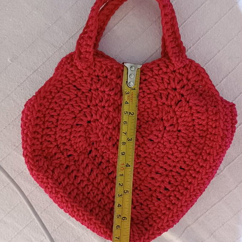 Knitted handmade heart-shaped bag red made to order