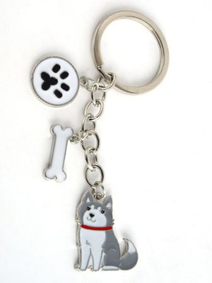 Siberian Husky dog keychain new metal with bone and paw