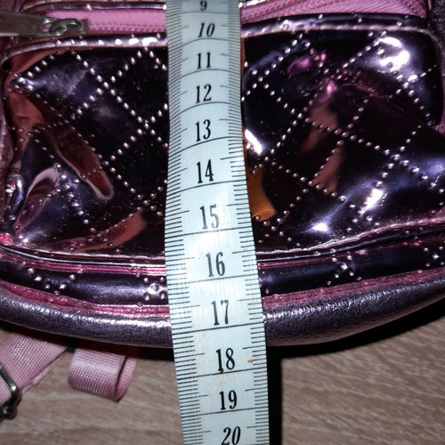 Pink lamé backpack used for small girl 17 cm