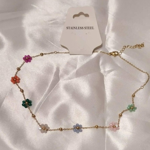 Romantic stainless steel necklace with colorful flowers new