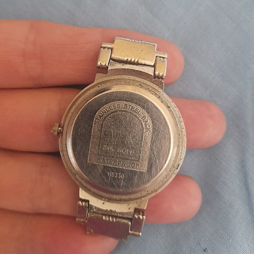 Omax Crystal Quartz wristwatch used, vintage 80s-90s, 24K gold plated