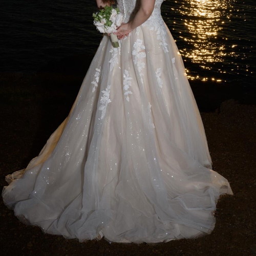 Pronovias Athenav wedding dress like new, sugar color, detachable sleeves, size L