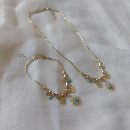 Boho necklace and bracelet set with turquoise elements like new