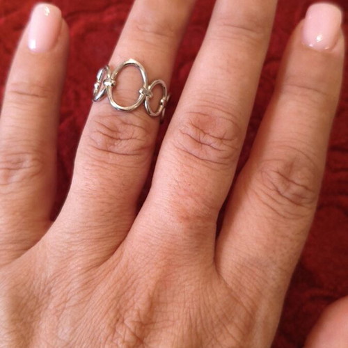 Silver Adjustable Midi Ring with Minimal Geometric Chain Design