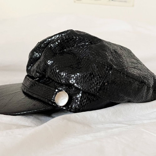 Newsboy cap black faux crocodile skin used