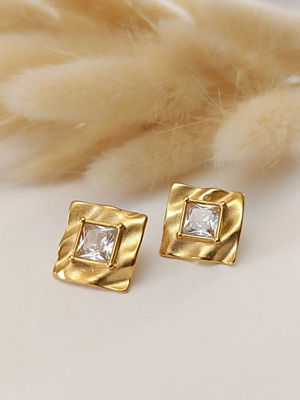 Square stainless steel earrings new with zircon gold color