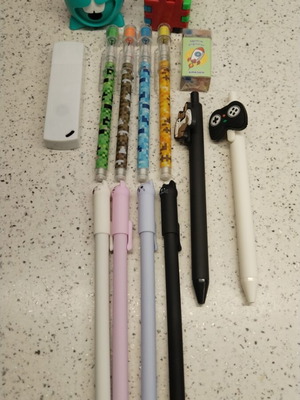 Stationery set new with sharpeners, eraser, blanco roll, mechanical pencils and pens