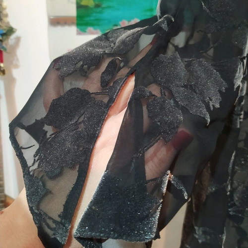 Shirt jacket sheer with velvet flowers new, black XL