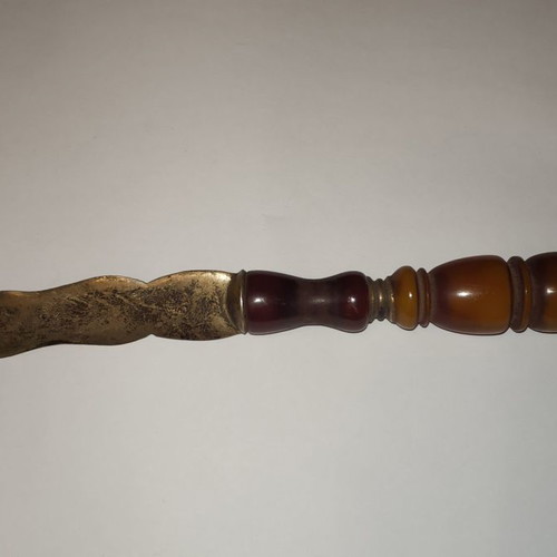 Silver vintage letter opener 950 used with genuine amber
