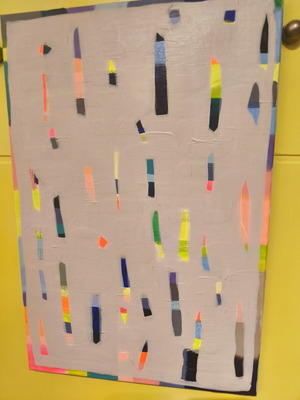 Abstract painting 40x60 cm neon colors and grey, handmade