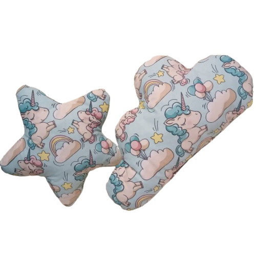 Set of 2 cloud and star pillows in veraman with unicorns made to order