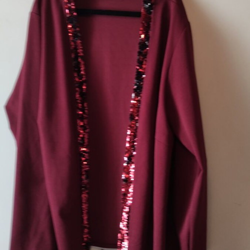Women's cardigan new with sequin embroidery burgundy red