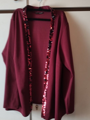 Women's cardigan new with sequin embroidery burgundy red