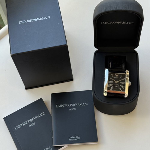 Emporio Armani men's wristwatch, black leather strap, 38mm case