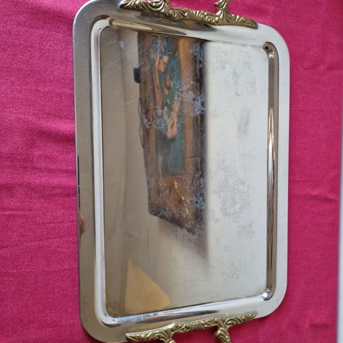 Metal tray with brass handles used, vintage style